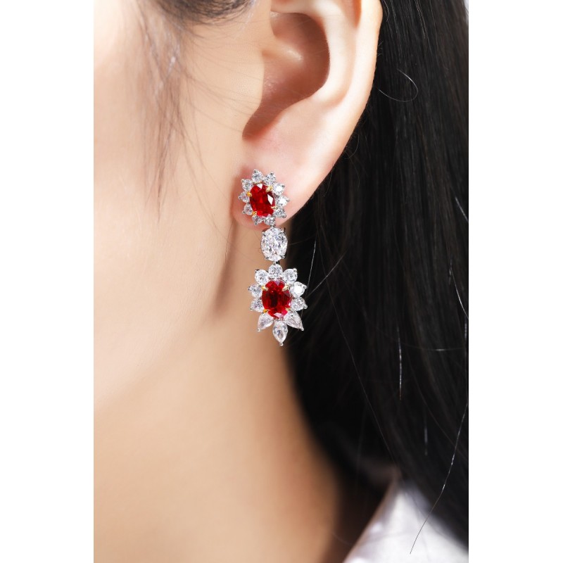 Ruif Jewelry Classic Design S925 Silver 3.62ct Lab Grown Emerald Earrings Red Ruby Royal Blue Sapphire Gemstone Jewelry