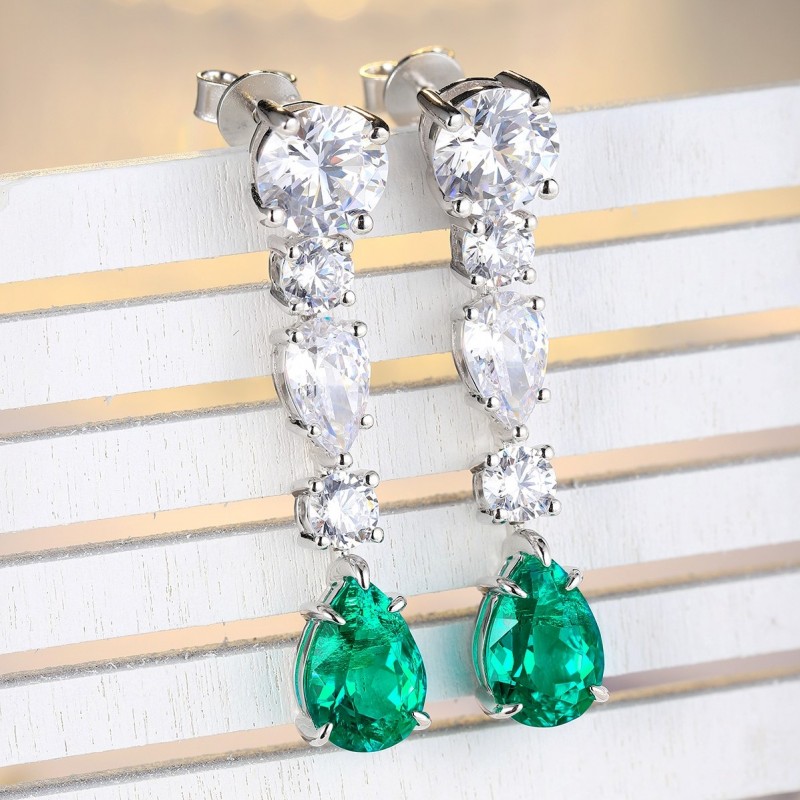 Ruif Jewelry Classic Design S925 Silver 3.63ct Lab Grown Emerald And Sapphire Earrings Gemstone Jewelry