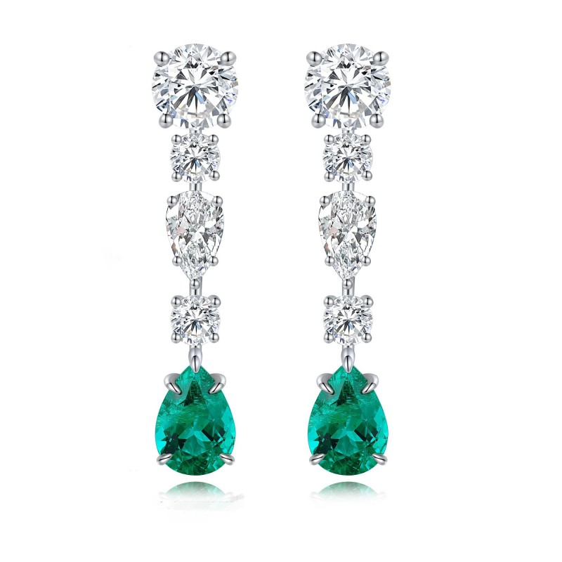 Ruif Jewelry Classic Design S925 Silver 3.63ct Lab Grown Emerald And Sapphire Earrings Gemstone Jewelry