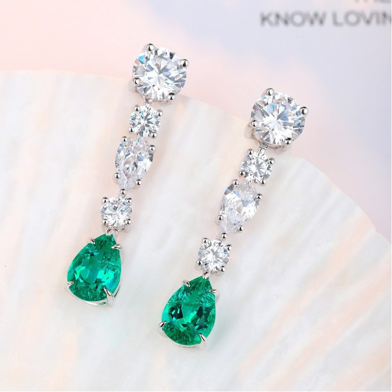 Ruif Jewelry Classic Design S925 Silver 3.63ct Lab Grown Emerald And Sapphire Earrings Gemstone Jewelry