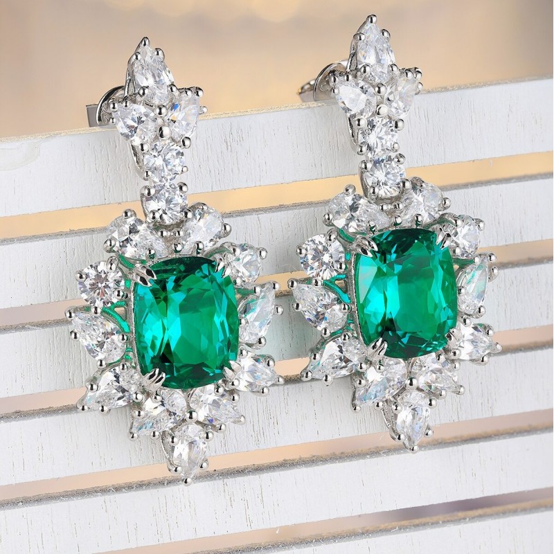 Ruif Jewelry Classic Design S925 Silver 5.78ct Lab Grown Emerald Earrings Red Ruby Royal Blue Sapphire Gemstone Jewelry