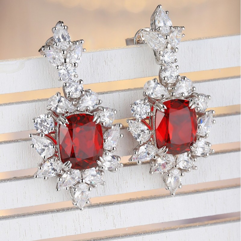 Ruif Jewelry Classic Design S925 Silver 5.78ct Lab Grown Emerald Earrings Red Ruby Royal Blue Sapphire Gemstone Jewelry