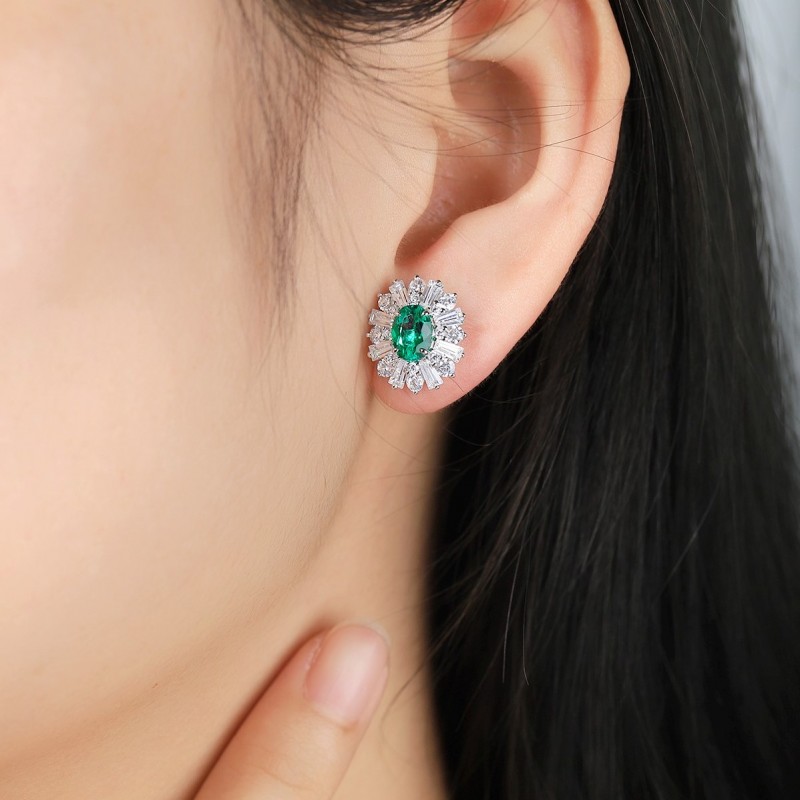 Ruif Jewelry Classic Design S925 Silver 1.45ct Lab Grown Emerald Earrings Gemstone Jewelry