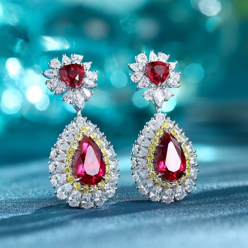 Ruif Jewelry Classic Design S925 Silver 11.73ct Lab Grown Ruby  Earrings Gemstone Jewelry