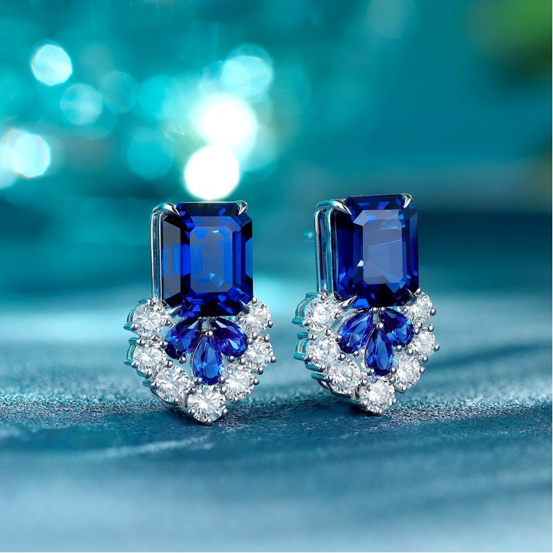 Ruif Jewelry Classic Design S925 Silver 12ct Lab Grown Sapphire  Earrings Royal Blue Gemstone Jewelry