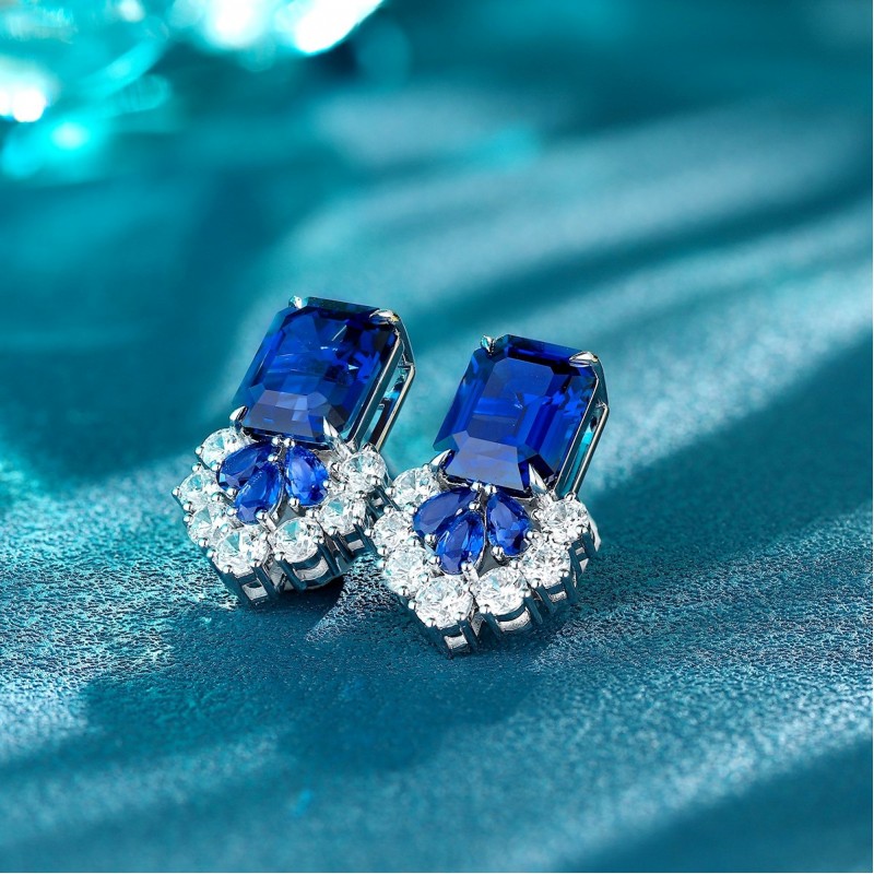 Ruif Jewelry Classic Design S925 Silver 12ct Lab Grown Sapphire  Earrings Royal Blue Gemstone Jewelry