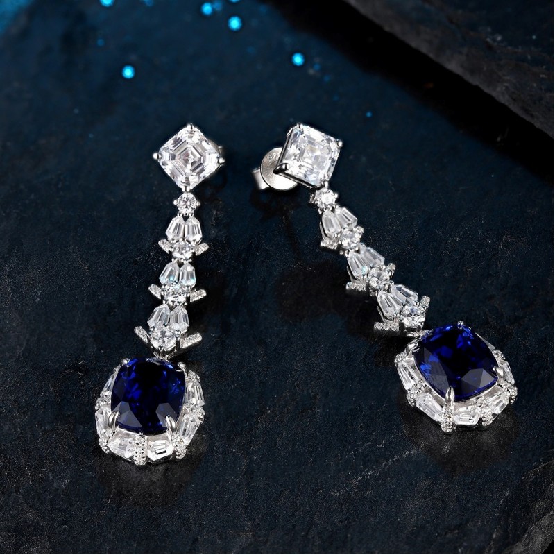 Ruif Jewelry Classic Design S925 Silver 8.96ct Lab Grown Sapphire  Earrings Royal Blue Gemstone Jewelry