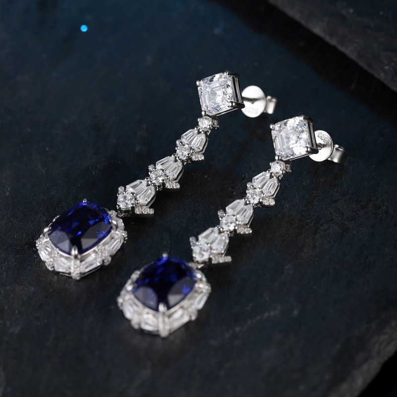 Ruif Jewelry Classic Design S925 Silver 8.96ct Lab Grown Sapphire  Earrings Royal Blue Gemstone Jewelry