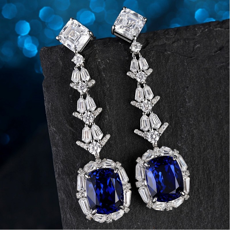 Ruif Jewelry Classic Design S925 Silver 8.96ct Lab Grown Sapphire  Earrings Royal Blue Gemstone Jewelry