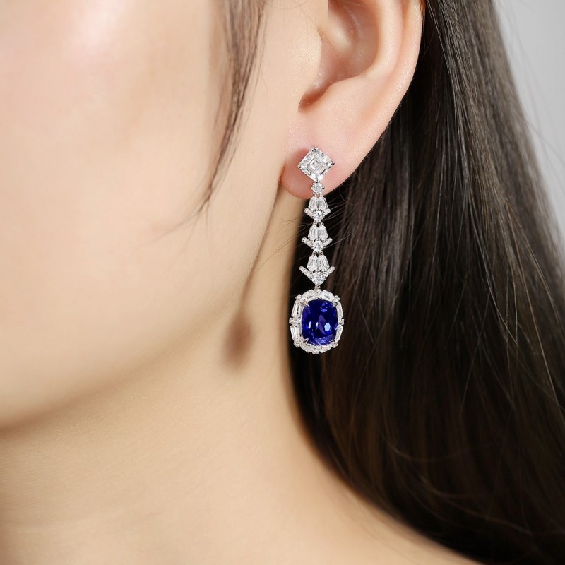 Ruif Jewelry Classic Design S925 Silver 8.96ct Lab Grown Sapphire  Earrings Royal Blue Gemstone Jewelry