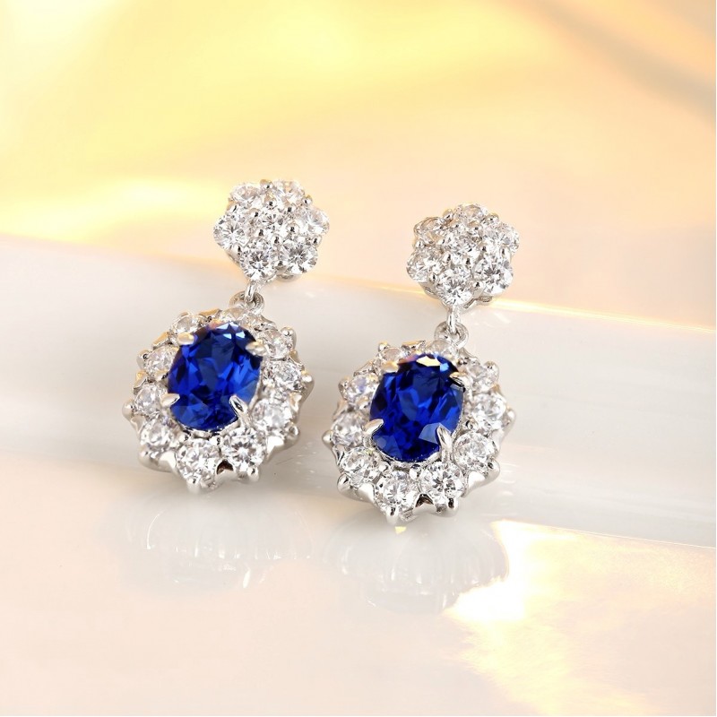 Ruif Jewelry Classic Design S925 Silver 1.498ct Lab Grown Emerald Earrings Red Ruby Royal Blue Sapphire Gemstone Jewelry