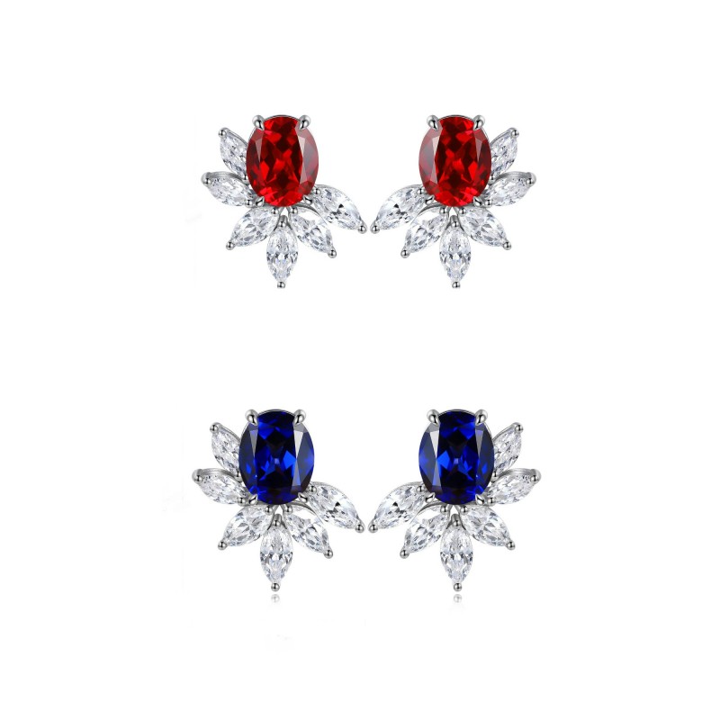 Ruif Jewelry Classic Design S925 Silver 4.72/7.546.83ct Lab Grown Emerald/ Ruby/Sapphire Earrings Royal Blue Sapphire Gemstone Jewelry