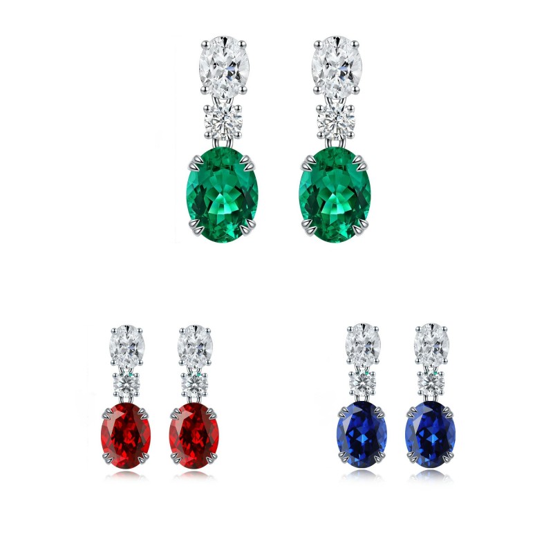 Ruif Jewelry Classic Design S925 Silver 1.884ct Lab Grown Emerald Earrings Red Ruby Royal Blue Sapphire Gemstone Jewelry