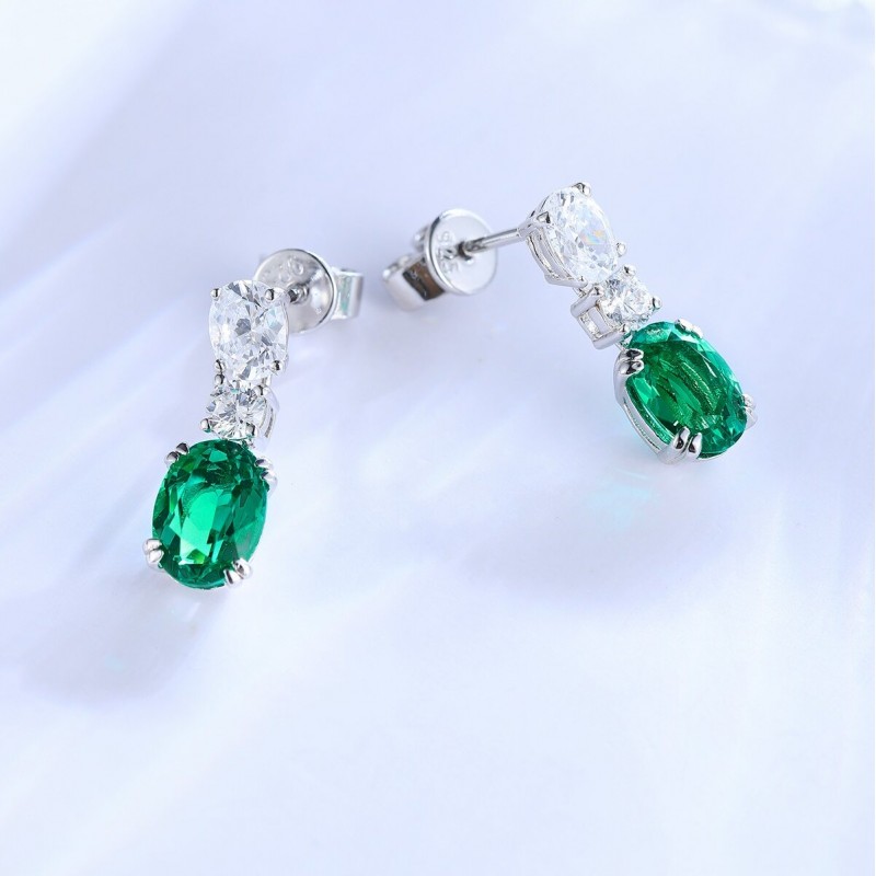 Ruif Jewelry Classic Design S925 Silver 1.884ct Lab Grown Emerald Earrings Red Ruby Royal Blue Sapphire Gemstone Jewelry