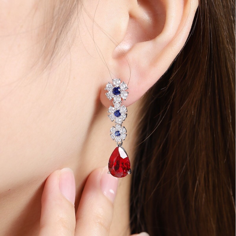 Ruif Jewelry Classic Design S925 Silver 5.37ct Lab Grown Emerald Earrings And Ruby Sapphire Earrings Gemstone Jewelry