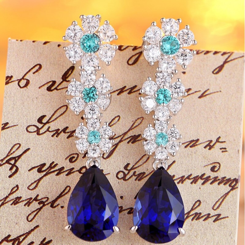 Ruif Jewelry Classic Design S925 Silver 5.37ct Lab Grown Emerald Earrings And Ruby Sapphire Earrings Gemstone Jewelry