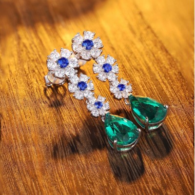 Ruif Jewelry Classic Design S925 Silver 5.37ct Lab Grown Emerald Earrings And Ruby Sapphire Earrings Gemstone Jewelry