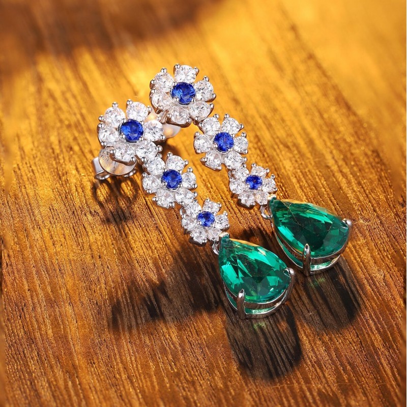 Ruif Jewelry Classic Design S925 Silver 5.37ct Lab Grown Emerald Earrings And Ruby Sapphire Earrings Gemstone Jewelry