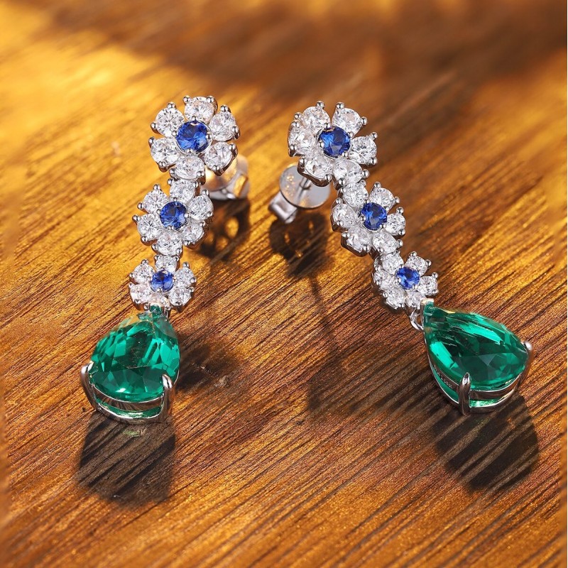 Ruif Jewelry Classic Design S925 Silver 5.37ct Lab Grown Emerald Earrings And Ruby Sapphire Earrings Gemstone Jewelry