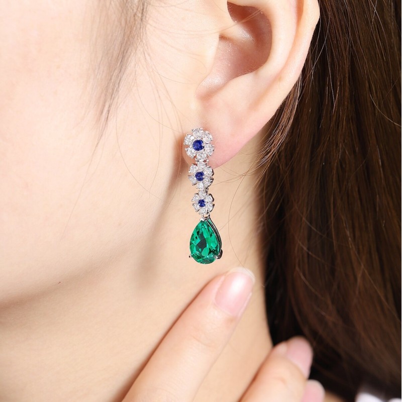 Ruif Jewelry Classic Design S925 Silver 5.37ct Lab Grown Emerald Earrings And Ruby Sapphire Earrings Gemstone Jewelry