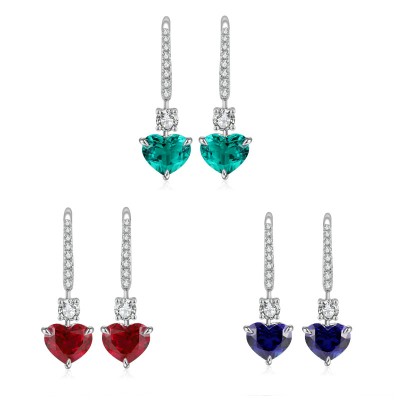 Ruif Jewelry Classic Design S925 Silver 2.37ct Lab Grown Emerald Earrings Red Ruby Royal Blue Sapphire Gemstone Jewelry