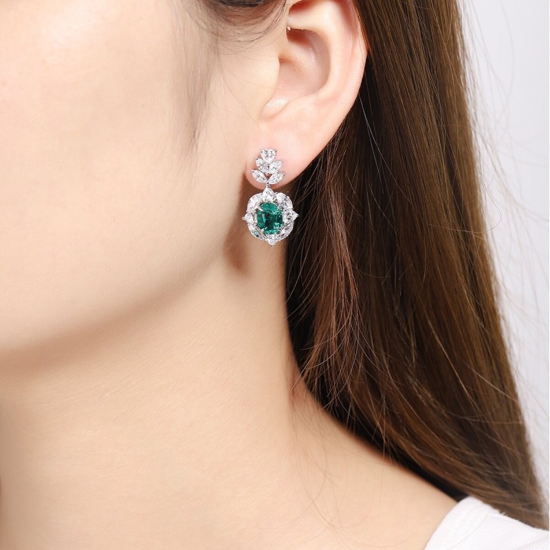 Ruif Jewelry Classic Design S925 Silver 3.59ct Lab Grown Emerald Earrings lab Ruby Royal Blue Sapphire Gemstone Jewelry