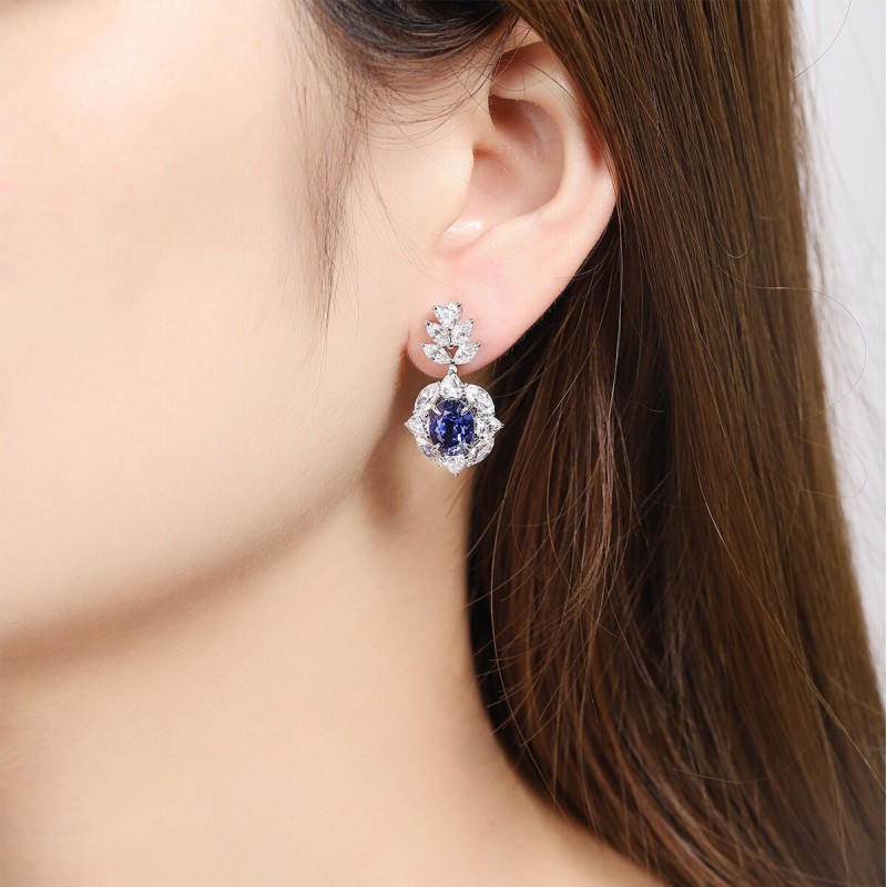 Ruif Jewelry Classic Design S925 Silver 3.59ct Lab Grown Emerald Earrings lab Ruby Royal Blue Sapphire Gemstone Jewelry