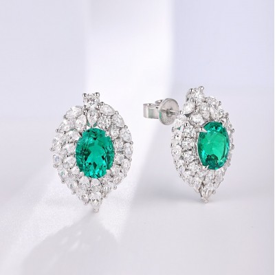 Ruif Jewelry Classic Design S925 Silver 3.21ct Lab Grown Emerald Earrings Red Ruby Royal Blue Sapphire Gemstone Jewelry