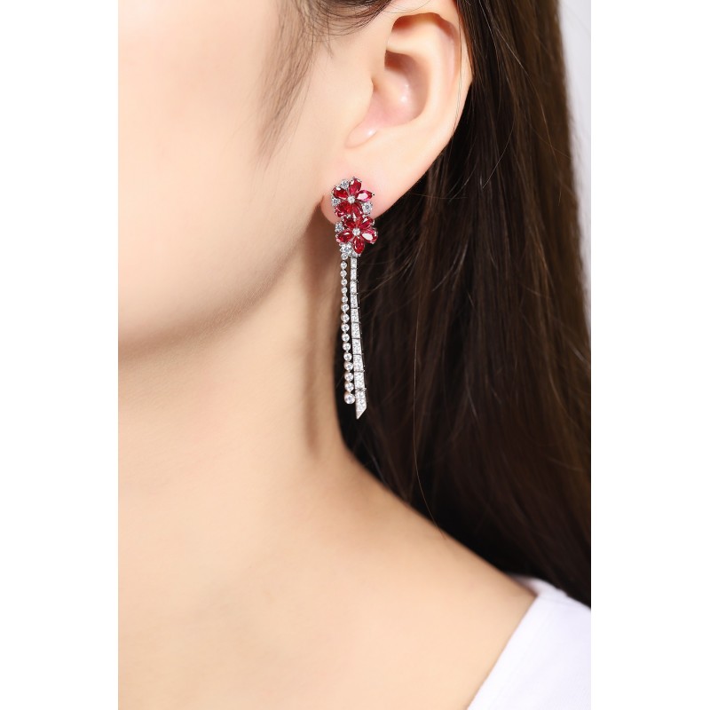 Ruif Jewelry Classic Design S925 Silver 5.25ct Lab Grown Ruby  Earrings Gemstone Jewelry