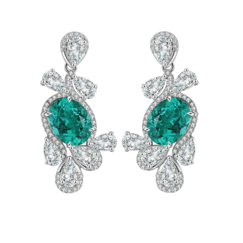 Ruif Jewelry Classic Design S925 Silver 3.72ct Lab Grown Emerald Earrings  Royal Blue Sapphire Gemstone Jewelry