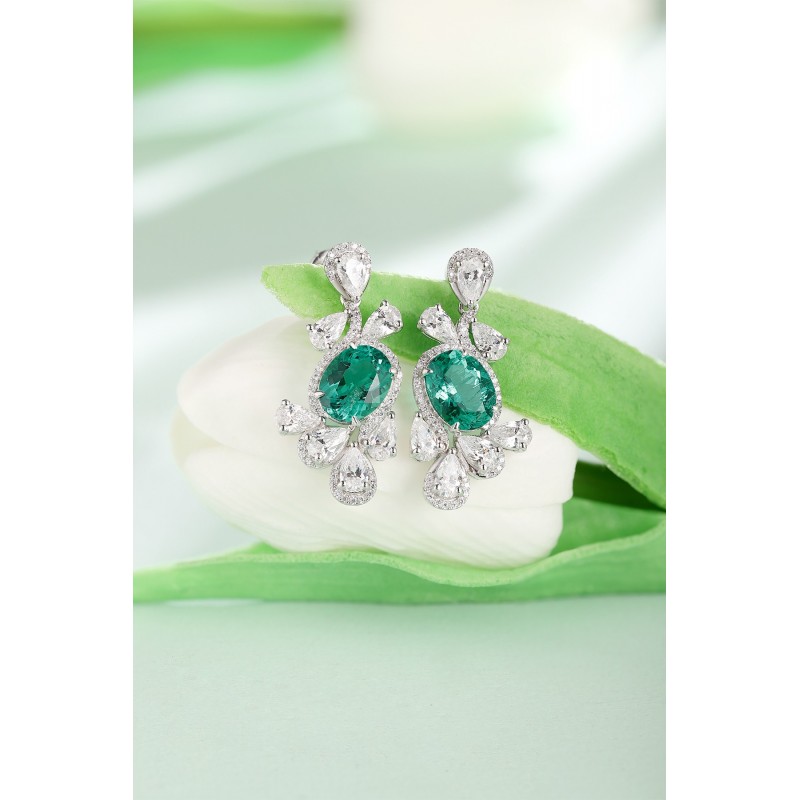 Ruif Jewelry Classic Design S925 Silver 3.72ct Lab Grown Emerald Earrings  Royal Blue Sapphire Gemstone Jewelry