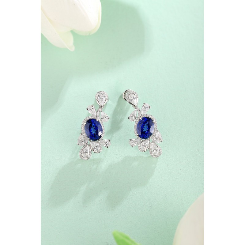 Ruif Jewelry Classic Design S925 Silver 3.72ct Lab Grown Emerald Earrings  Royal Blue Sapphire Gemstone Jewelry