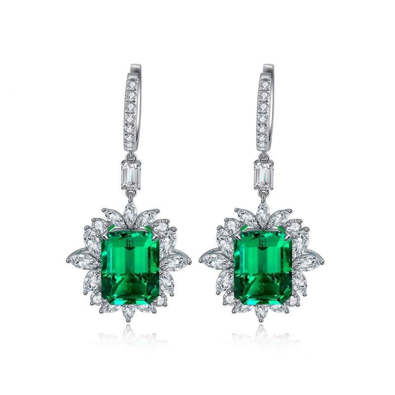 Ruif Jewelry Classic Design S925 Silver 4.79ct  Lab Grown Emerald Earrings Gemstone Jewelry