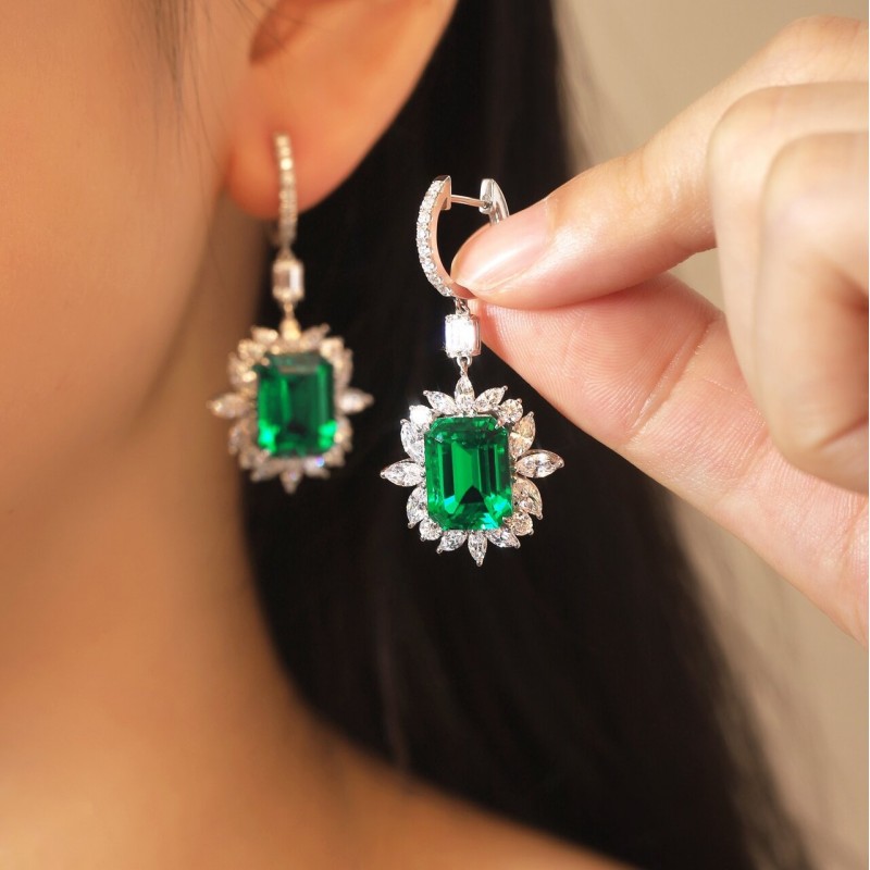 Ruif Jewelry Classic Design S925 Silver 4.79ct  Lab Grown Emerald Earrings Gemstone Jewelry