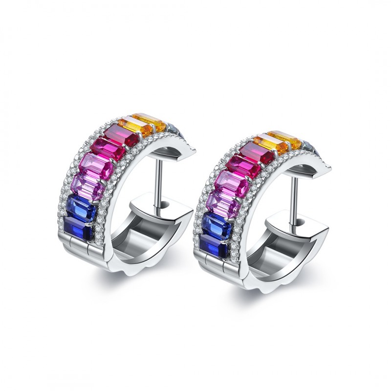 Ruif Jewelry Classic Design S925 Silver 6.28ct Lab Grown Sapphire  Earrings Rainbow Color Gemstone Jewelry