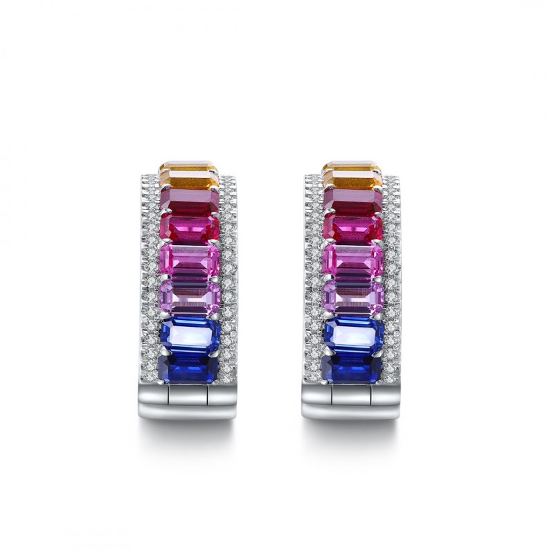 Ruif Jewelry Classic Design S925 Silver 6.28ct Lab Grown Sapphire  Earrings Rainbow Color Gemstone Jewelry