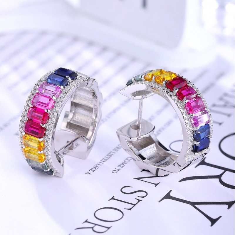 Ruif Jewelry Classic Design S925 Silver 6.28ct Lab Grown Sapphire  Earrings Rainbow Color Gemstone Jewelry