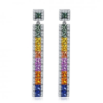 Ruif Jewelry Classic Design S925 Silver 4.32ct Lab Grown Sapphire  Earrings Rainbow Color Gemstone Jewelry