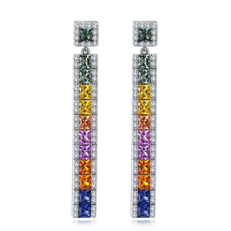 Ruif Jewelry Classic Design S925 Silver 4.32ct Lab Grown Sapphire  Earrings Rainbow Color Gemstone Jewelry