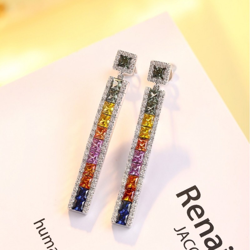 Ruif Jewelry Classic Design S925 Silver 4.32ct Lab Grown Sapphire  Earrings Rainbow Color Gemstone Jewelry