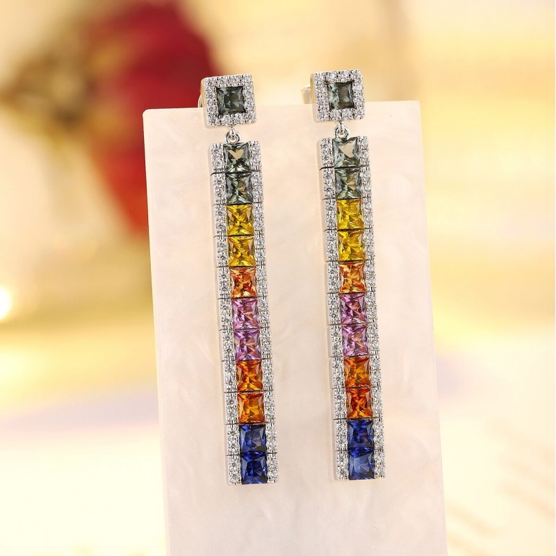 Ruif Jewelry Classic Design S925 Silver 4.32ct Lab Grown Sapphire  Earrings Rainbow Color Gemstone Jewelry