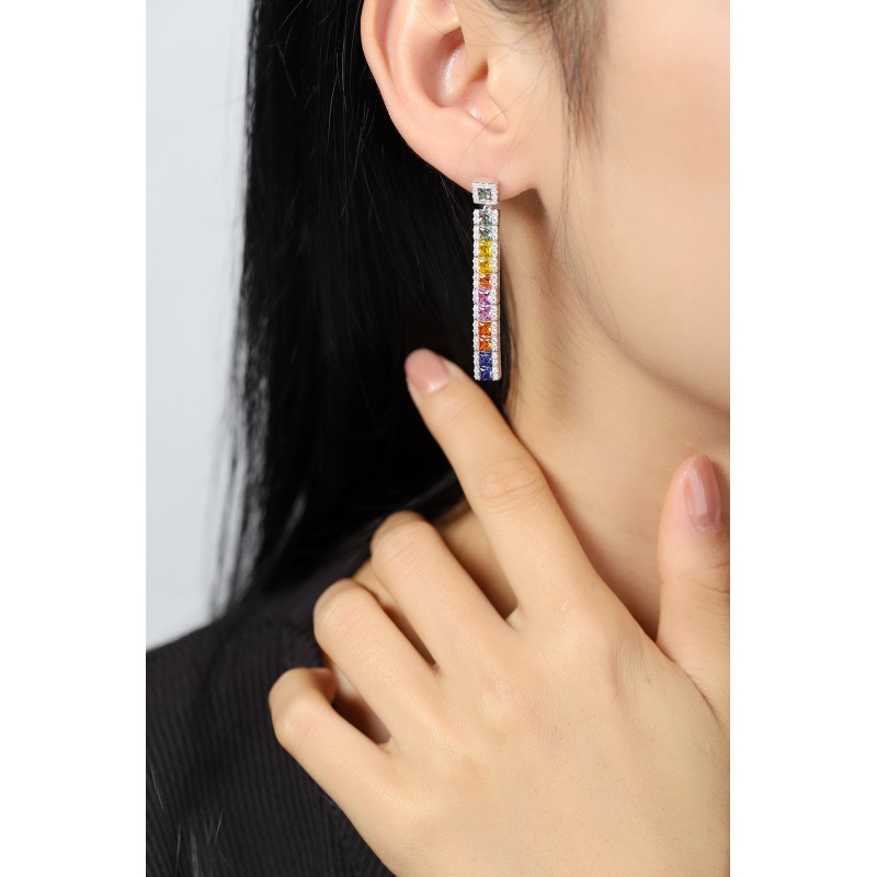 Ruif Jewelry Classic Design S925 Silver 4.32ct Lab Grown Sapphire  Earrings Rainbow Color Gemstone Jewelry