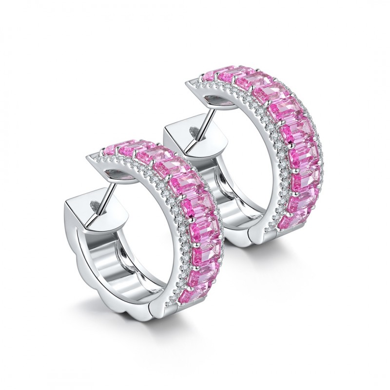 Ruif Jewelry Classic Design S925 Silver 5.49/7.39ct Lab Grown Sapphire Earrings Pink/Green Color Gemstone Jewelry