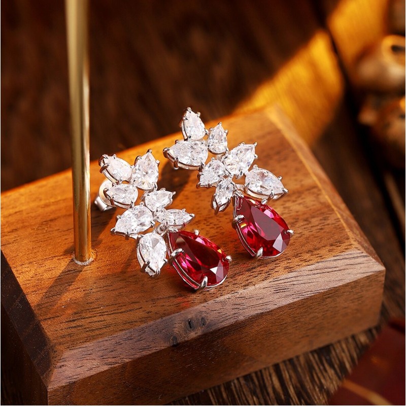 Ruif Jewelry Classic Design S925 Silver 8.5ct Lab Grown Ruby  Earrings Gemstone Jewelry