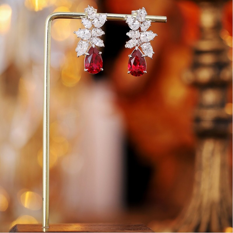 Ruif Jewelry Classic Design S925 Silver 8.5ct Lab Grown Ruby  Earrings Gemstone Jewelry