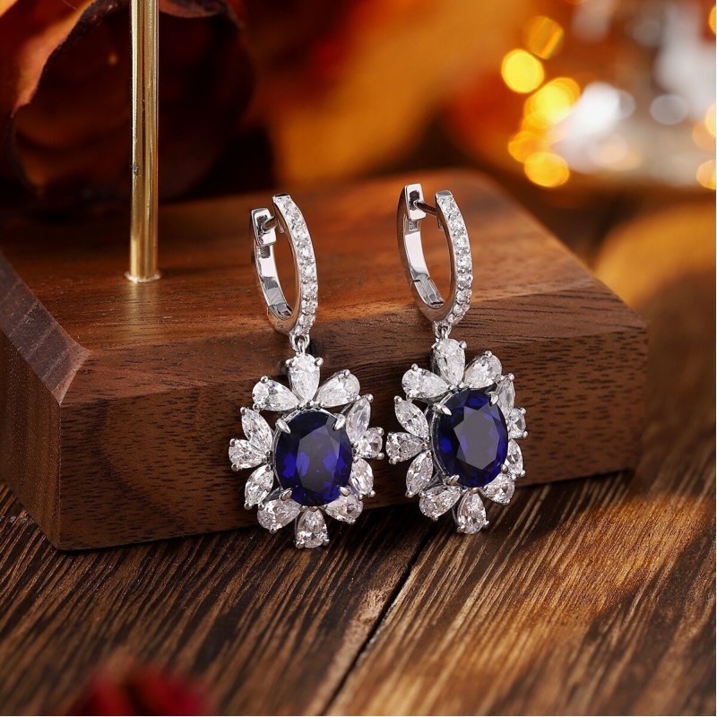 Ruif Jewelry Classic Design S925 Silver 5.22ct Lab Grown Emerald/Red Ruby/Royal Blue Sapphire Earrings  Gemstone Jewelry