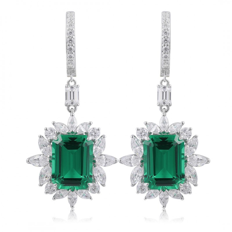 Ruif Jewelry Classic Design S925 Silver 9.22ct Lab Grown Emerald Earrings Gemstone Jewelry