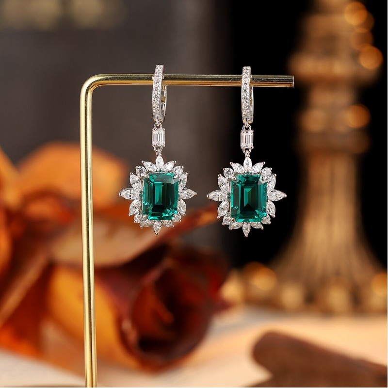 Ruif Jewelry Classic Design S925 Silver 9.22ct Lab Grown Emerald Earrings Gemstone Jewelry