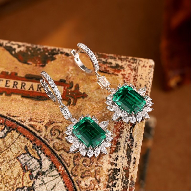 Ruif Jewelry Classic Design S925 Silver 9.22ct Lab Grown Emerald Earrings Gemstone Jewelry