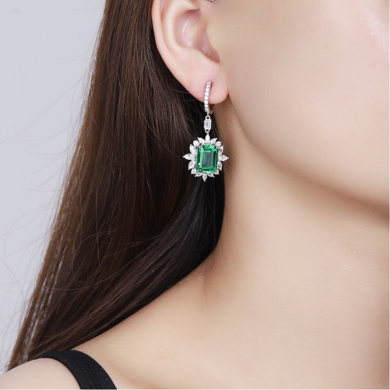 Ruif Jewelry Classic Design S925 Silver 9.22ct Lab Grown Emerald Earrings Gemstone Jewelry